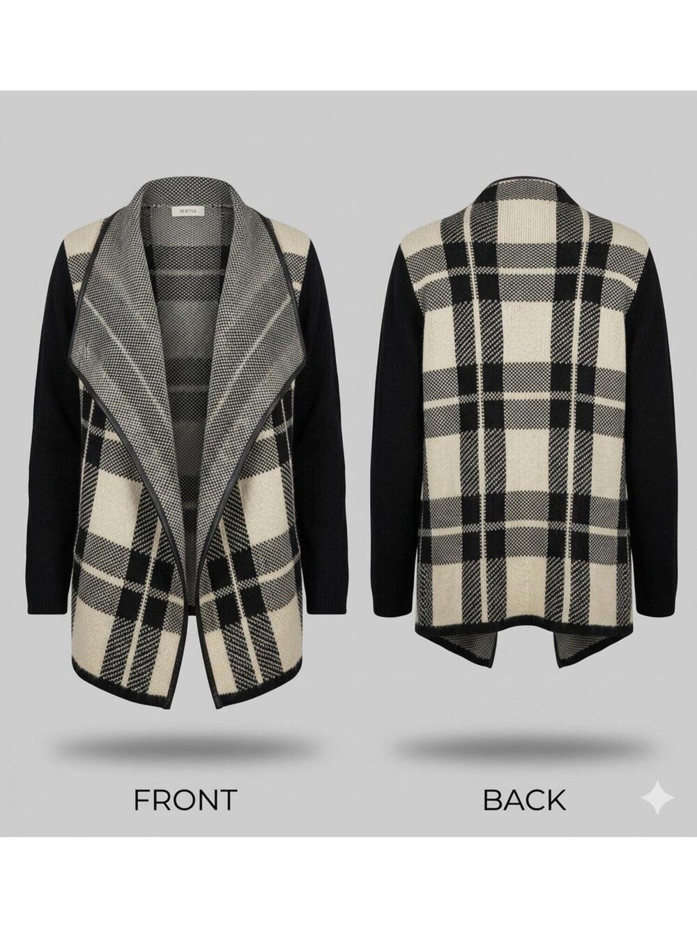 🖤 Contemporary Buffalo Plaid Draped Open Cardigan Size XL Sweater 8884-10 🖤